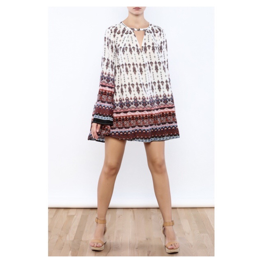 LONG SLEEVE DRESS - border print